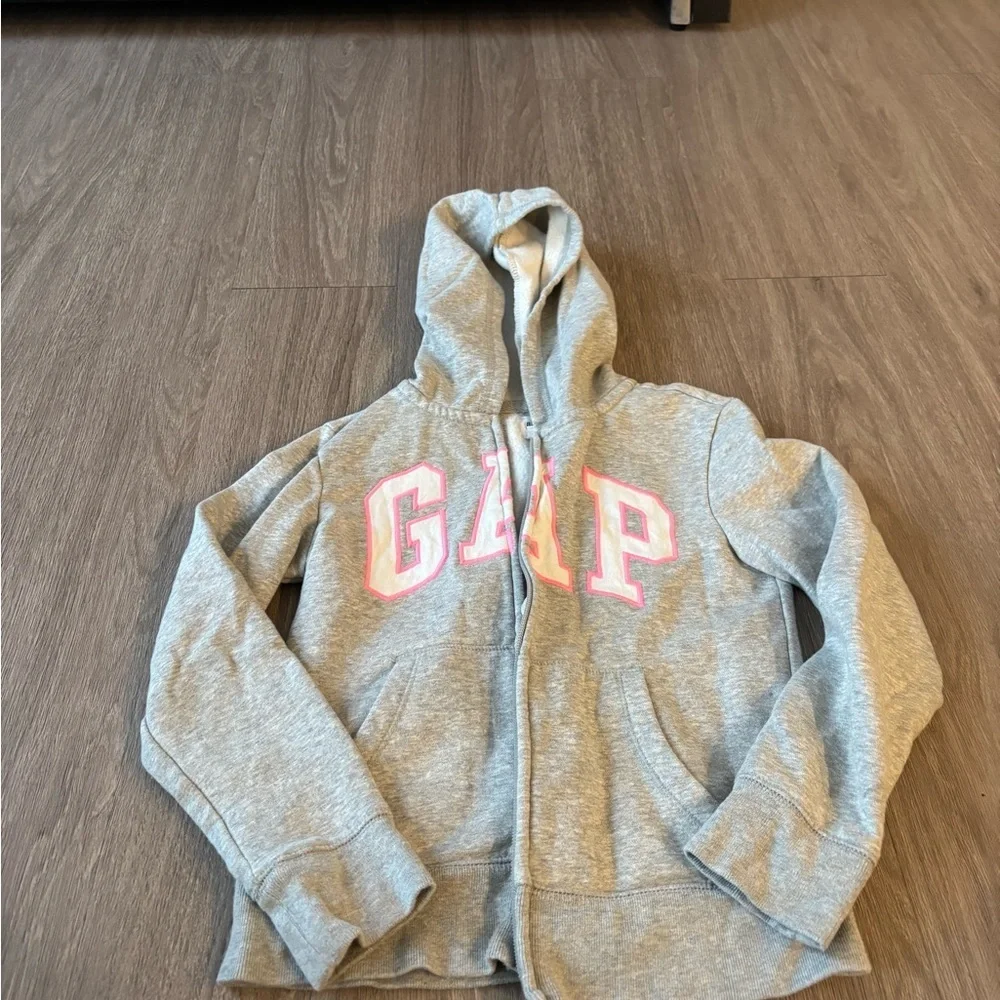 GAP Kids Light Gray Hoodie with Pink Logo